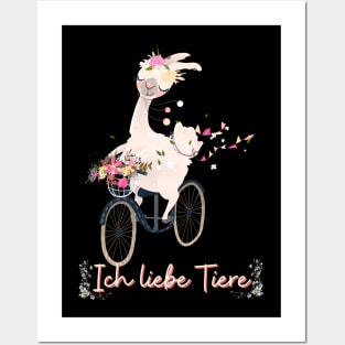 Alpaka Fahrrad Liebe Tiere Prinzessin Blumen Süß.png Posters and Art